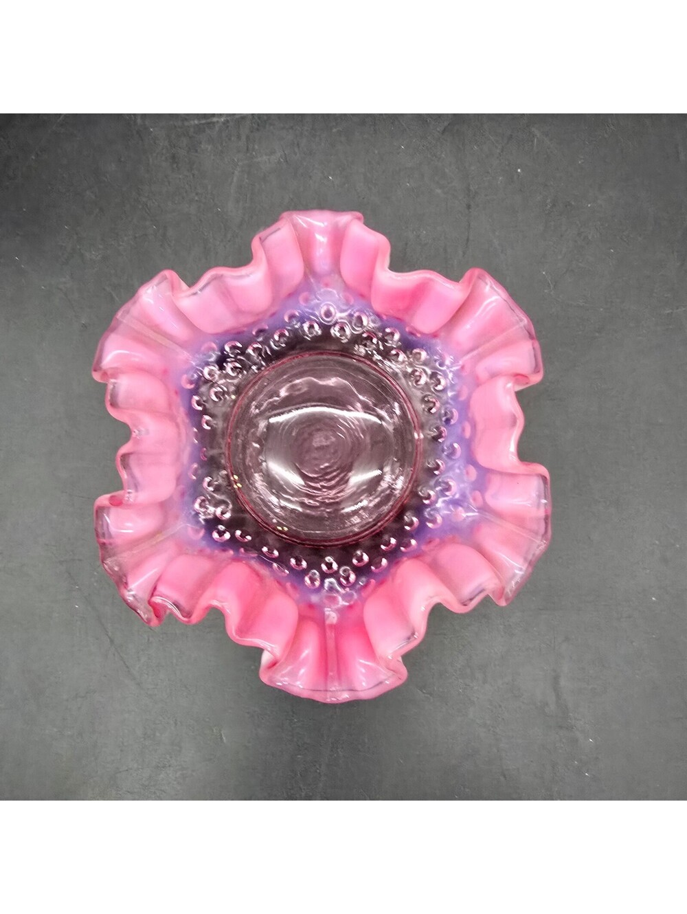 Vtg Fenton Cranberry Opalescent Hobnail Ruffled Bon Bon Bowl Candy Dish 6” 1940s